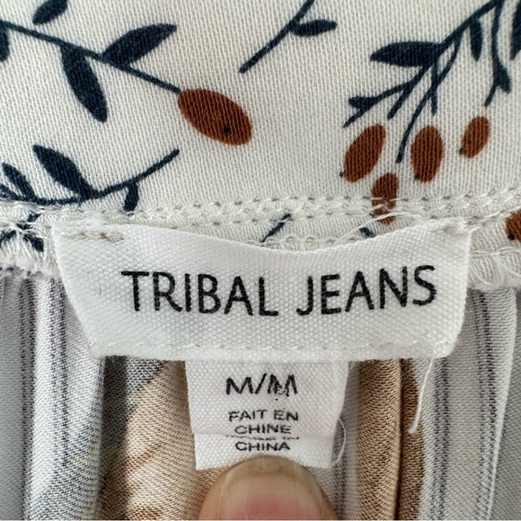 Tribal Jeans Boho Print Long Sleeve Blouse Floral & Stripes VNeck M - Picture 2 of 9